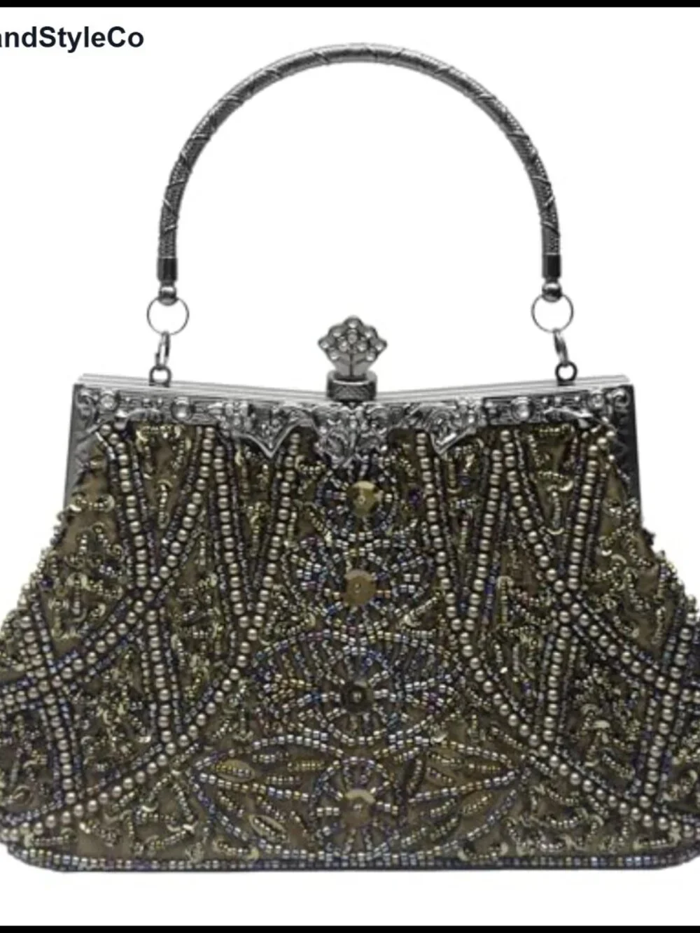 Beaded Evening Clutch Purse Silk Lined Detachable Chain Formal Bag